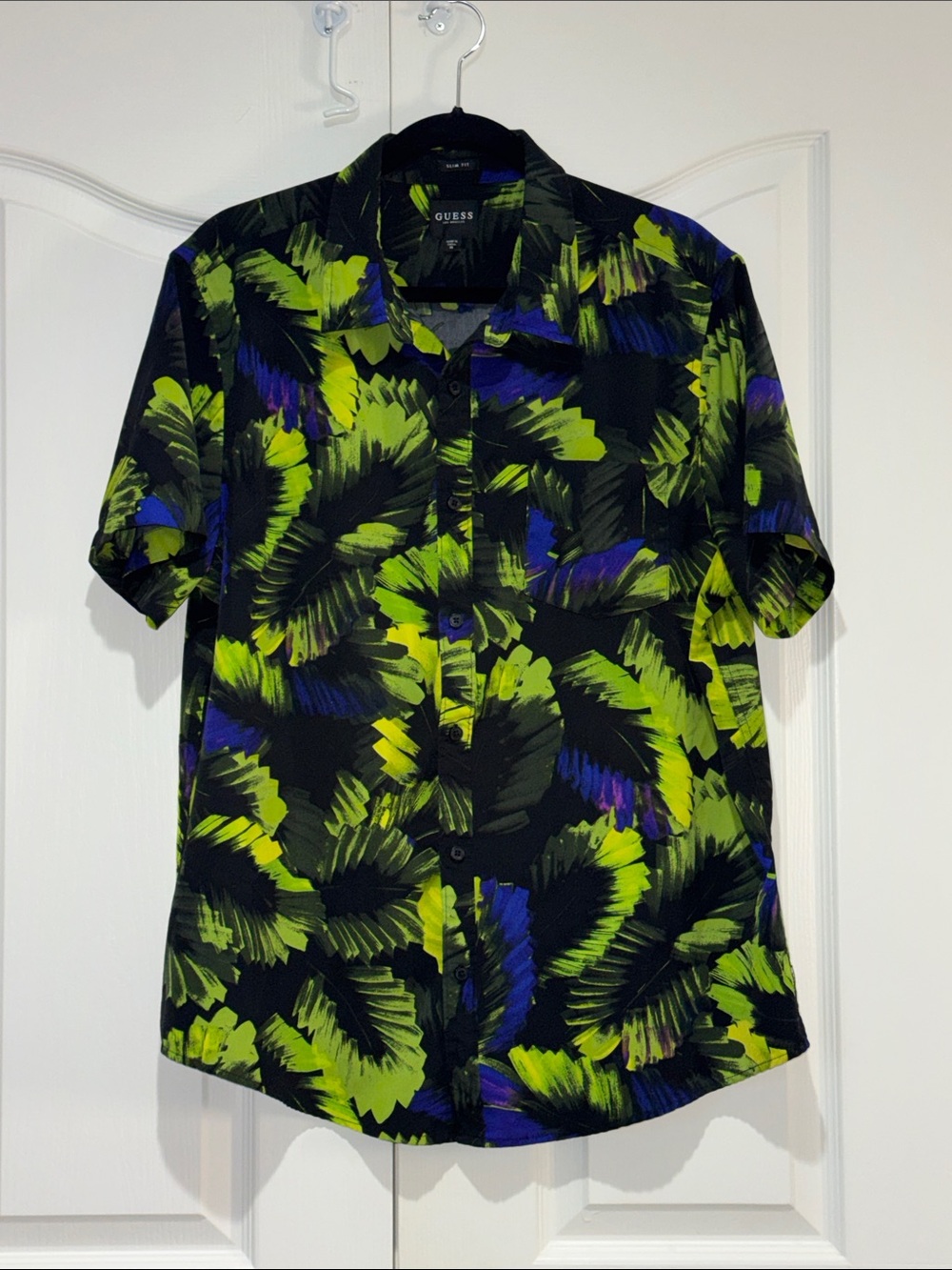 GUESS Neon Palm Leaf ELECTRIC Sleeve Button Down Shirt - Men's Size XL
